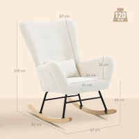 HOMCOM Poltrona Baloiço em Borrego Poltrona para Amamentação com Encosto Acolchoado Almofada e Base de Madeira de Borracha 67x82x100 cm Creme(m-3)