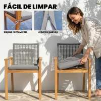 Outsunny Conjunto de 2 Cadeiras de Jardim Exterior em Madeira Empilháveis com Almofadas Removíveis Braços Encosto 59x55x86 cm Madeira(m-8)