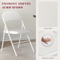 HOMCOM Conjunto de 4 Cadeiras Dobráveis com Encosto e Estrutura de Aço para Sala de Estar escritório Estúdio 45x46x78 cm Branco(m-4)