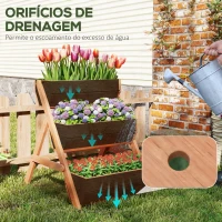 Outsunny Floreira de Madeira de 3 Níveis Floreira Elevada de Exterior com Orifícios de Drenagem 65x75x76 cm Castanho(m-5)