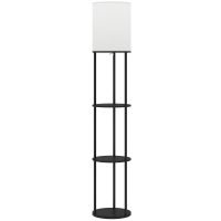 HOMCOM Candeeiro de Pé com Prateleiras 3 Temperaturas de Cor Controlo Remoto e Casquilho E27 Ø29x158 cm Preto