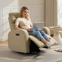 HOMCOM Poltrona Relax Reclinável Elétrica com Duplo Motor Giratória e Baloiço com Encosto de Cabeça Ajustável Portos USB e USB-C Bege(m-2)