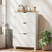 HOMCOM Armoire à Chaussures 3 Portes abattantes 2 Compartiments Panneaux Particules Blanc chêne(m-10)