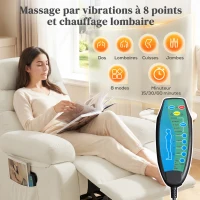 HOMCOM Fauteuil de massage fauteuil relax électrique avec fonction inclinable vibration chauffage, télécommande inclus, crème(m-4)