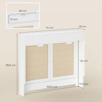 HOMCOM Cobertura para Radiador com Portas Rebatíveis e Vime Proteção Radiador de MDF 111x19x95,5 cm com Compartimento Desenho Boémio Branco(m-3)