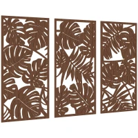 HOMCOM Decoração de Parede em Madeira 3D 3 Peças 40x80 cm Adornos de Parede com Padrão de Folhas Tropicais Nogueira(m-11)