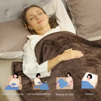 HOMCOM Manta Elétrica 180x130 cm Manta Térmica com Tecido Suave 10 Níveis de Temperatura e Temporizador Marrom(m-7)