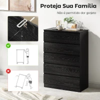 HOMCOM Cómoda 5 Gavetas Cômoda para Quarto Móvel de Arrumação Estilo Moderno 77x40x111,5 cm Preto Veteado(m-6)
