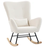 HOMCOM Poltrona Baloiço em Borrego Poltrona para Amamentação com Encosto Acolchoado Almofada e Base de Madeira de Borracha 67x82x100 cm Creme(m-11)