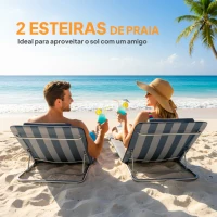 Outsunny Conjunto de 2 Esteiras com Encosto Reclinável, Apoio de Cabeça e Bolsa de Transporte 134x48x33-43 cm Brancas e Azuis(m-4)