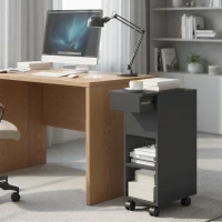 HOMCOM Mesa Auxiliar com Bancada Deslizante e Rodas Mesa Auxiliar com Armazenamento Oculto e Prateleira Ajustável 45x25x70 cm Preto(m-9)