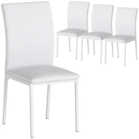 HOMCOM Lot de 4 chaises de salle à manger, chaises de cuisine, capitonnage rhombique et pieds en métal, 41x50x91cm, blanc(m-11)