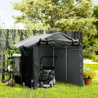 Outsunny Abrigo de Exterior para Ferramentas e Bicicletas 2,2x1,57x1,65 m com Porta Desmontável com Fecho de Correr Cinzento Escuro(m-9)