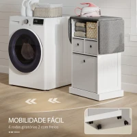 HOMCOM Móvel para Engomar Roupa com Rodas Tábua de Engomar Dobrável com 3 Gavetas Compartimento Aberto 121x37x89,5 cm Branco(m-7)