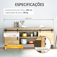 HOMCOM Ferragens para Portas de Correr 183 cm Kit para Porta de Correr Dupla em Madeira Largura 45 cm Aço Carbono Preto(m-4)