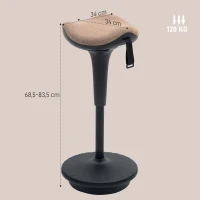 HOMCOM Tabouret dynamique, tabouret assis-debout ergonomique, hauteur réglable, rotatif à 360°, 34 x 34 x 68,5-83,5 cm, marron(m-3)