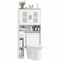 HOMCOM Armário sobre Sanita com Prateleira Ajustável 2 Portas Suporte para Papel Higiênico Armário para Máquina de Lavar 80x19,5x170 cm Branco(m-11)