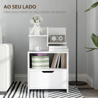 HOMCOM Mesa de Cabeceira de Madeira Moderna com Gaveta e Prateleiras de Armazenamento 45x35x73 cm Branco(m-4)
