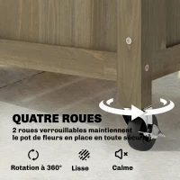Outsunny Jardinière avec treillis en acier, bac à fleurs sur roues verrouillables en bois, 72 x 36 x 168 cm, Finition Carbonisée(m-5)