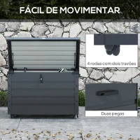 Outsunny Baú de Exterior 295 L Baú de Armazenamento de Aço Galvanizado com 1 Fechadura para Jardim 100x62x65 cm Cinza Escuro(m-4)