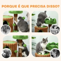 PawHut Arranhador para Gatos 53 cm Design de Tronco com Cama Caverna Poste de Juta Bolas Penduradas 40x30x53 cm Castanho e Verde(m-7)