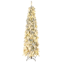 HOMCOM Árvore de Natal Estreita 225 cm Árvore de Natal Nevada com Luzes LED Temporizador 11 Modos de Iluminação Verde