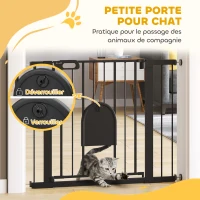 PawHut Barrière de sécurité animaux avec porte fermeture automatique système de double verrouillage, acier noir(m-6)