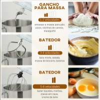 HOMCOM Batedeira Planetária 6L 1400W com Cabeçal Inclinável, 6 Velocidades, Função de Fermentação, Ecrã LED, Branco(m-6)