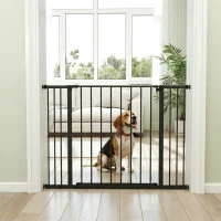 PawHut Barrière de sécurité longueur réglable dim. 76-107l x 76H cm sans perçage acier plastique noir(m-8)