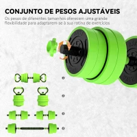 SPORTNOW Conjunto de Halteres 30 kg 4 em 1 Conjunto de Pesos com Kettlebell Barra de Pesos para Treino de Força em Casa Ginásio Verde(m-5)