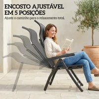 Outsunny Conjunto de 2 Cadeiras Dobráveis Reclináveis de Jardim Exterior com Encosto Alto Ajustável em 5 Posições Apoio para Pés Cinza Escuro(m-4)