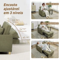 HOMCOM Poltrona Cama Individual 3 em 1 Sofá Cama Dobrável com Encosto Ajustável e Almofada para Sala 74x85,5x82 cm Verde Escuro(m-5)
