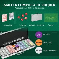SPORTNOW Conjunto de Póquer Profissional com 500 Fichas de 11,5 g 2 Baralhos de Cartas 5 Dados Prata(m-4)