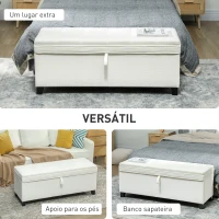 HOMCOM Banco de Armazenamento com 2 Dobradiças de Segurança Tampa Rebatível para Sala de Estar Quarto 120x40x48 cm Creme(m-8)