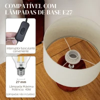 HOMCOM Candeeiro de Mesa Rústico com Base de Madeira Ecrã de Linho Interruptor Basculante E27 40W Ø20x27 cm Madeira e Bege(m-5)