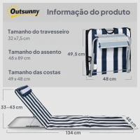 Outsunny Conjunto de 2 Esteiras com Encosto Reclinável, Apoio de Cabeça e Bolsa de Transporte 134x48x33-43 cm Brancas e Azuis(m-3)