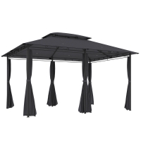 Outsunny Pérgola de Jardim 3x4 m com Teto Duplo 6 Paredes Laterais Estrutura Metálica Drenagem Pérgola para Exterior  Cinzento