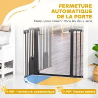 PawHut Barrière de sécurité animaux avec porte fermeture automatique système de double verrouillage, acier noir(m-5)