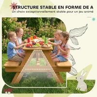 AIYAPLAY Ensemble salon de jardin extérieur enfant, table pique-nique enfant avec bancs, cadre en bois massif, bois naturel(m-5)