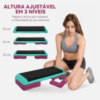 HOMCOM Step para Fitness Antiderrapante Altura Regulável 3 Níveis de 10/15/20 cm para Exercício 110x40x20 cm Multicolor(m-4)