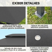 Outsunny Pérgola de Jardim 3x4 m com Teto Duplo 6 Paredes Laterais Estrutura Metálica Drenagem Pérgola para Exterior  Cinzento(m-5)