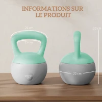 SPORTNOW Kettlebell 12 kg haltère avec poignée antidérapante pour fitness musculation cardio, 21 x 21 x 30 cm, gris et vert(m-3)