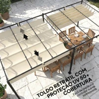 Outsunny Pérgola de Jardim 6x3 m com Telhado Retrátil Proteção UPF50+ Drenagem Pavilhão de Jardim para Terraço Exterior Creme(m-5)