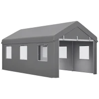 Outsunny Tenda Garagem 295x600x278 cm Tenda de Exterior Resistente com 2 Portas Enroláveis e 6 Janelas Cinzento(m-10)
