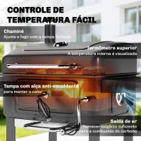Outsunny Barbecue a Carvão Portátil com Bandeja e Ventilação Ajustável Grelha Grande Prateleiras Laterais Termómetro 112x65x115 cm Preto(m-6)