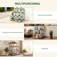 Outsunny Suporte para Plantas de 4 Níveis com Design em Escada e Estrutura Metálica Resistente para Interior e Exterior Verde(m-6)