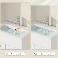kleankin Ensemble de Meubles de Salle de Bain 4 Pièces, Mural, avec Miroir, Meuble sous Vasque, Lavabo et Armoire Haute, Blanc(m-7)
