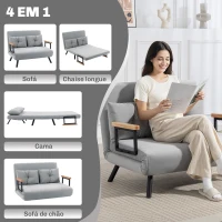 HOMCOM Sofá Cama Sofá Convertível em Cama de 2 Lugares Dobrável com Encosto Ajustável em 5 Níveis e 2 Almofadas 102x73x81 cm Bege(m-4)