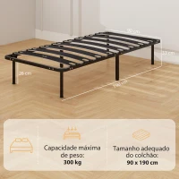 HOMCOM Estrutura de Cama 90x190 cm de Aço com Espaço de Armazenamento em Madeira de Álamo Capacidade 300 kg Preto(m-3)