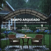 Outsunny Pérgola de Jardim 3x3 m com Toldo UV30+ Estrutura de Metal Galvanizado Telhado Arqueado Pérgola para Exterior Creme(m-4)